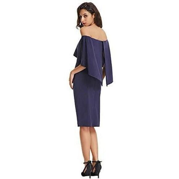 Grace Karin L Off Shoulder Batwing Cape Knee Length Dress Blue Cocktail Party - Picture 3 of 10